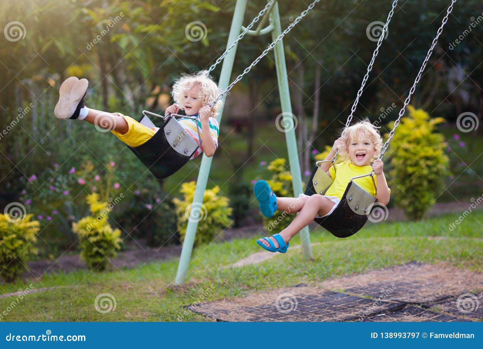 A Child Is Swinging On A Swing Royalty-Free Stock Image | CartoonDealer
