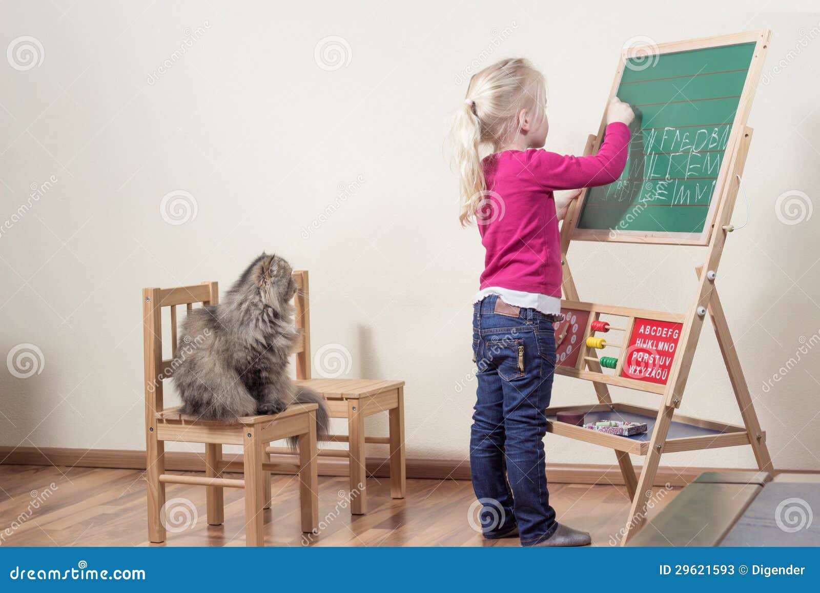 Child taught cat. stock image. Image of kitty, chair 29621593