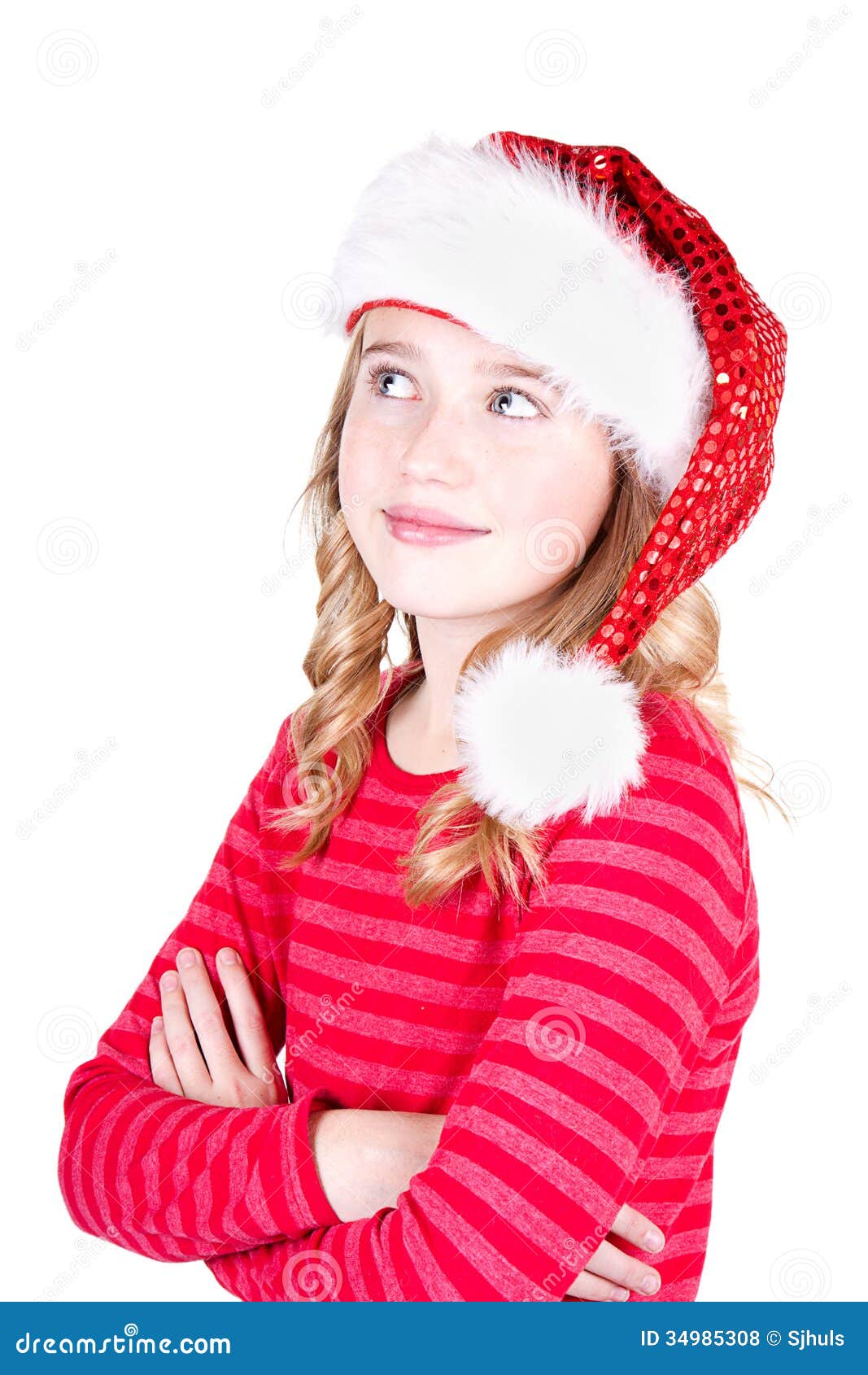 Child Or Teen Girl Wearing A Santa Hat Stock Photo Im