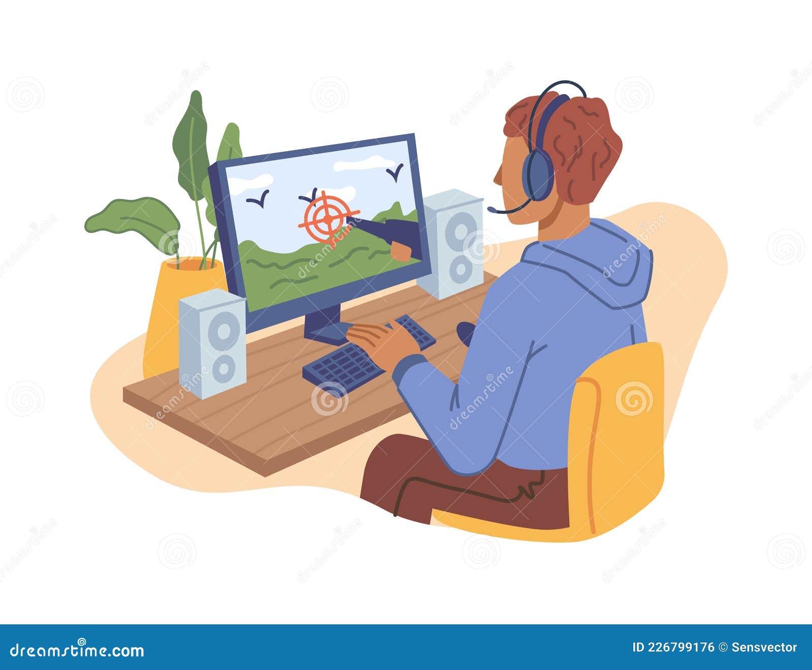 Child Teen Playing Online Video Games on Computer Stock Vector -  Illustration of student, internet: 226799176