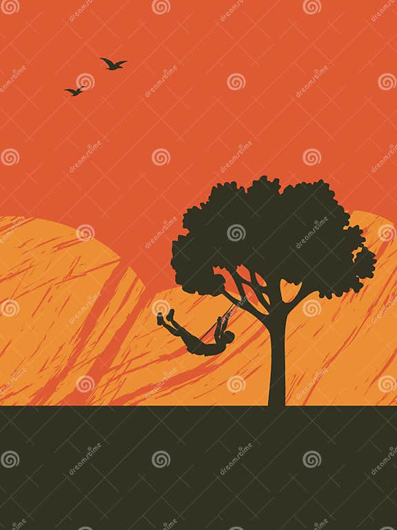 Child on tree swing stock vector. Illustration of cloud - 9742935