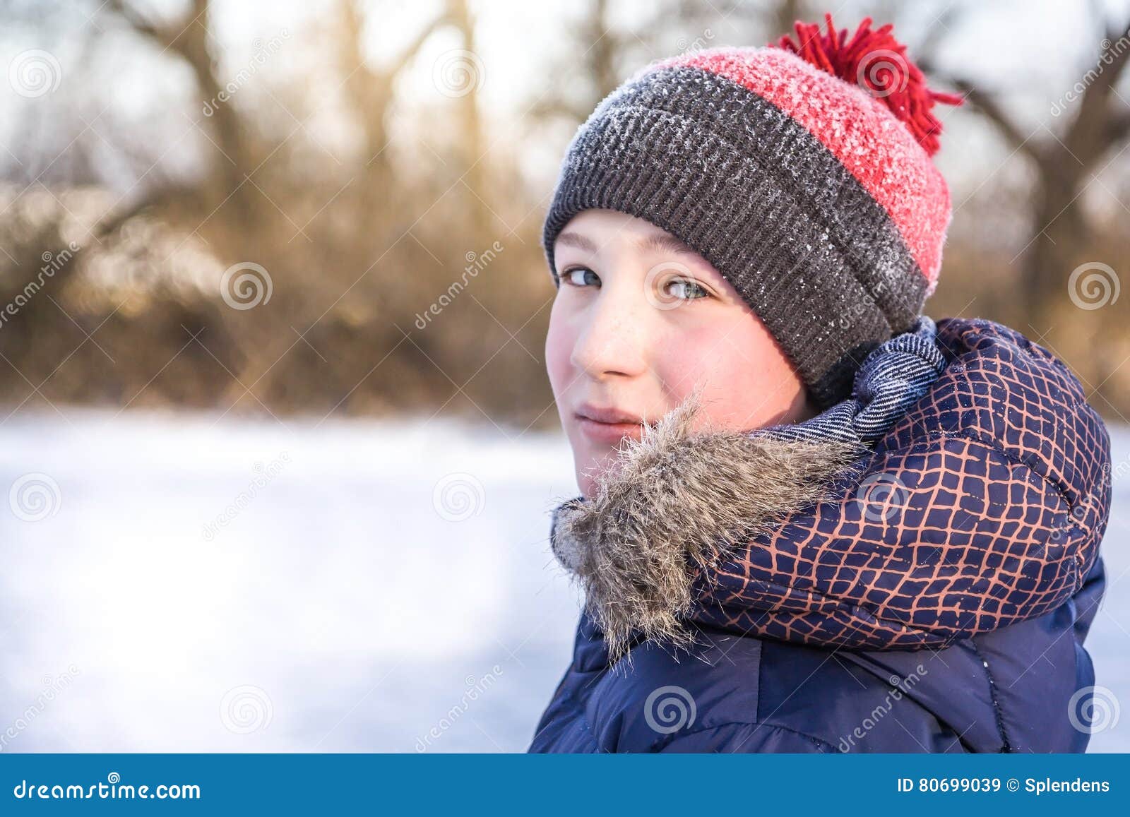 Child Turn Around and Looking at the Camera in Winter Park during ...