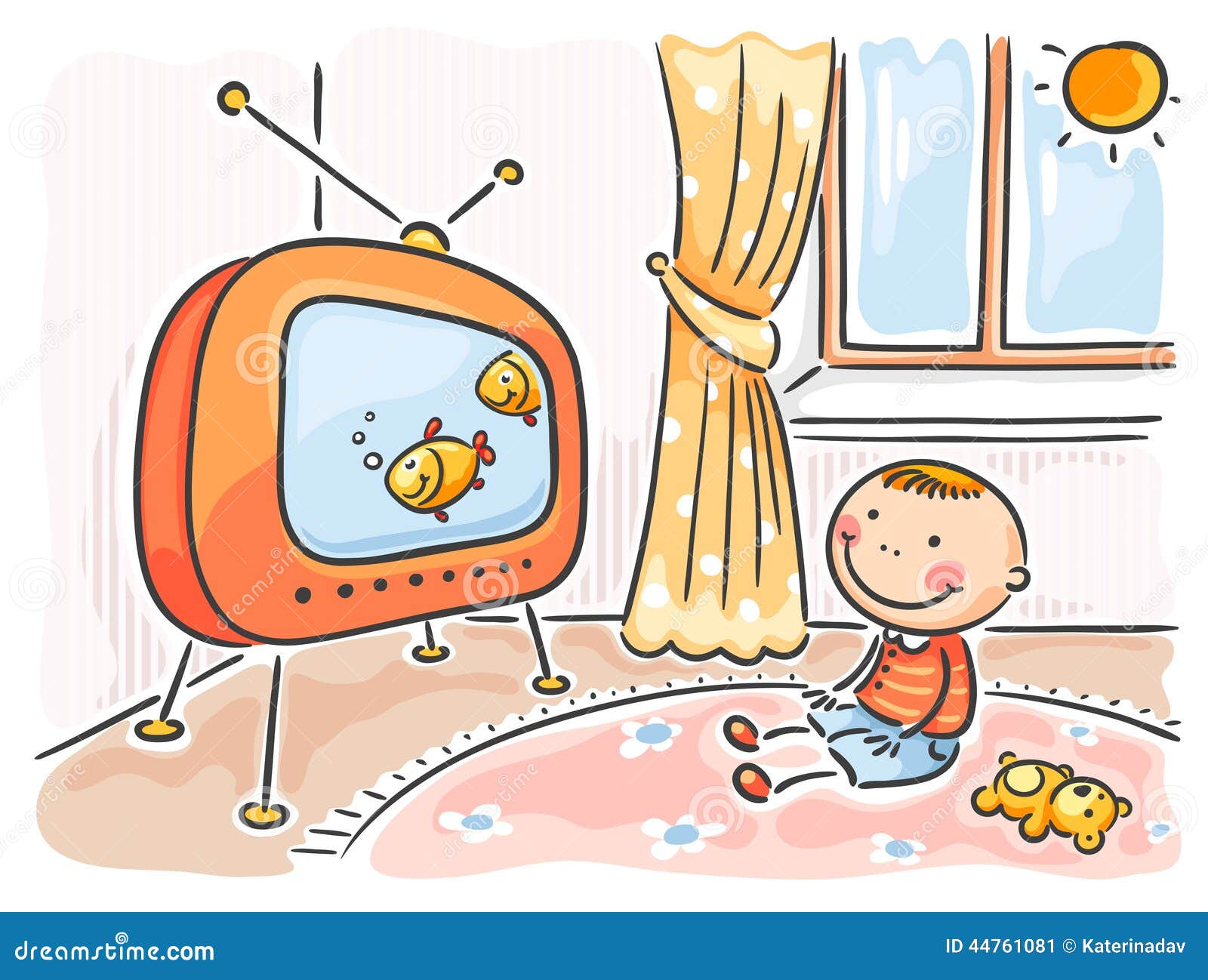 Child Watching TV in His Room Stock Vector Illustration of sitting