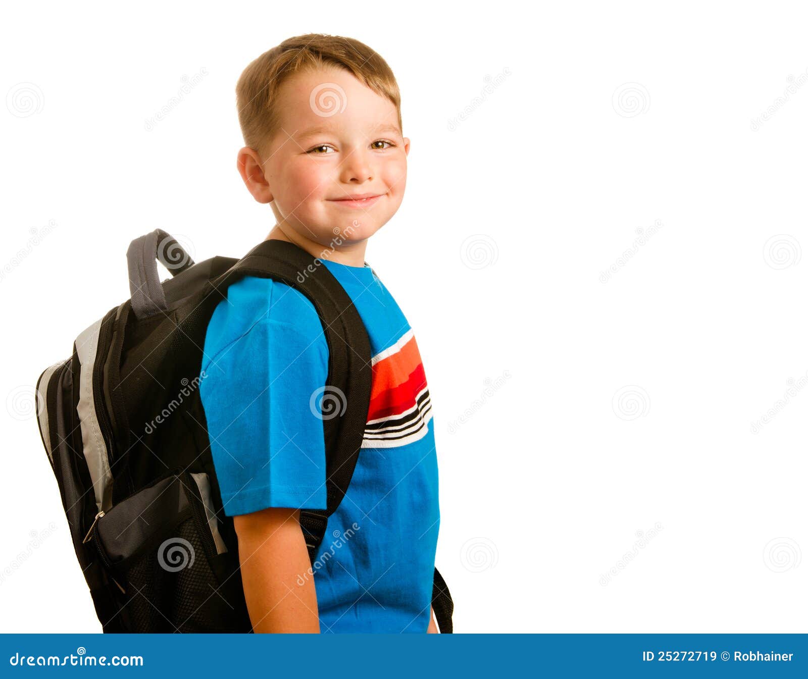 child wearing backpack  on white