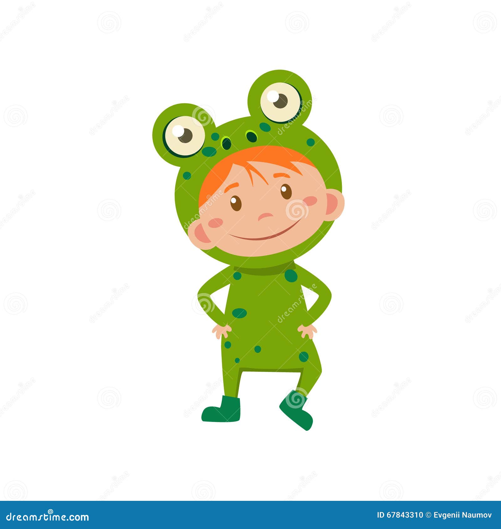 Child Wearing Costume of Frog. Vector Illustration Stock Vector