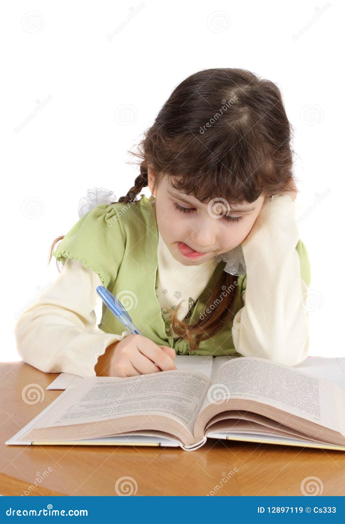 child writes and reads,.