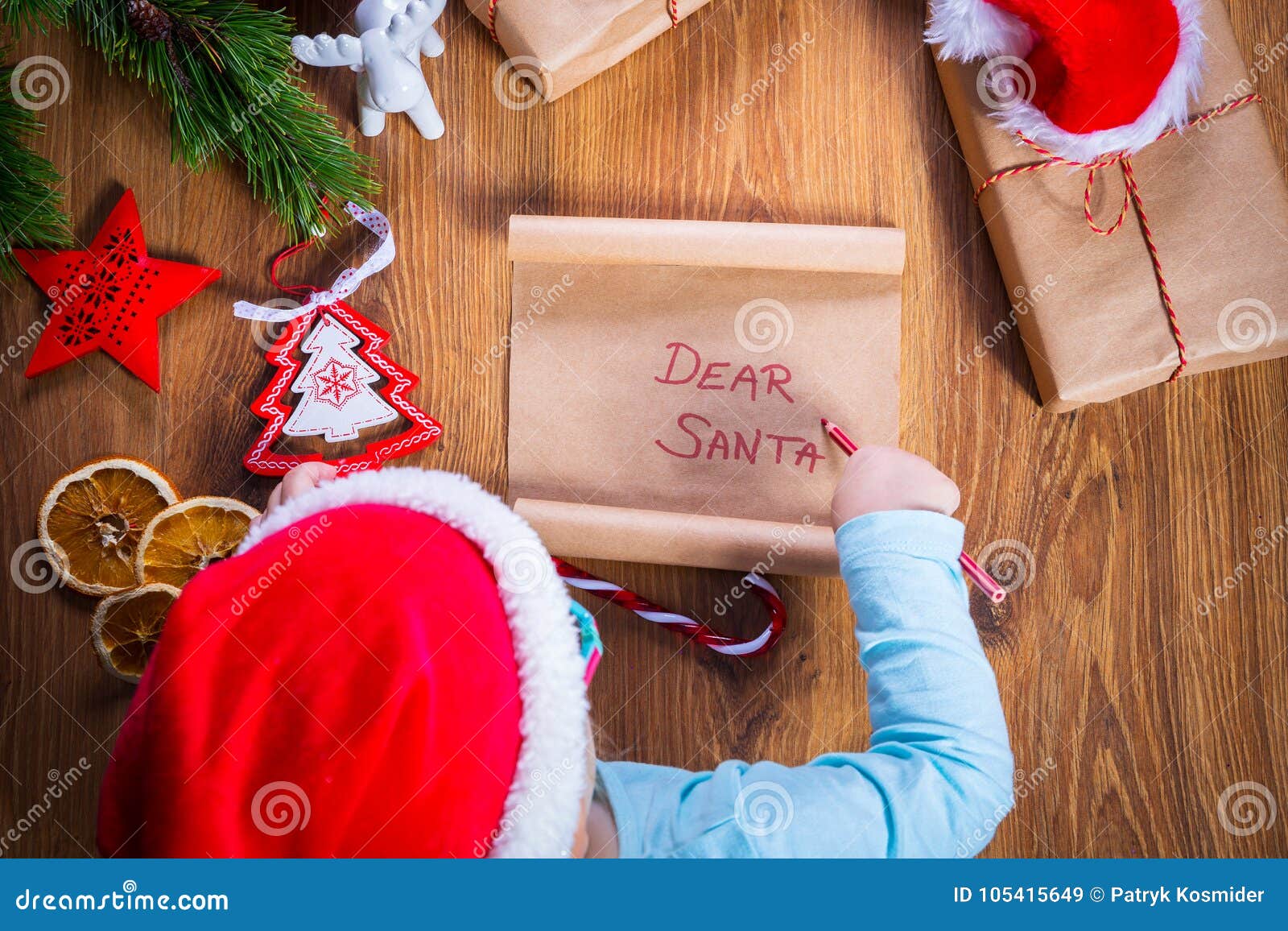 Child Writing Letter To Santa Claus Stock Image - Image of green