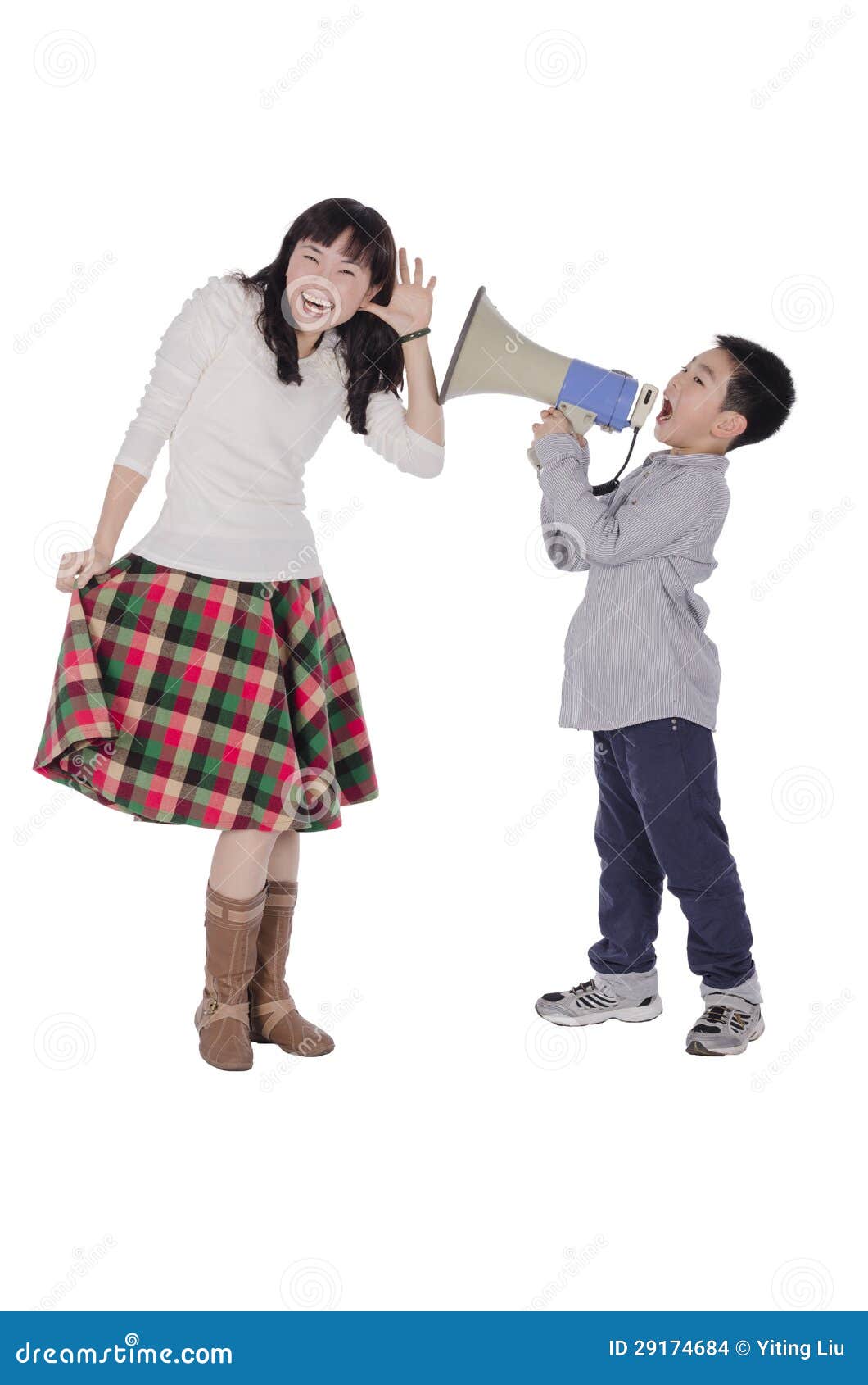 Child Yell At Mother With Megaphone Stock Photo Image of concept
