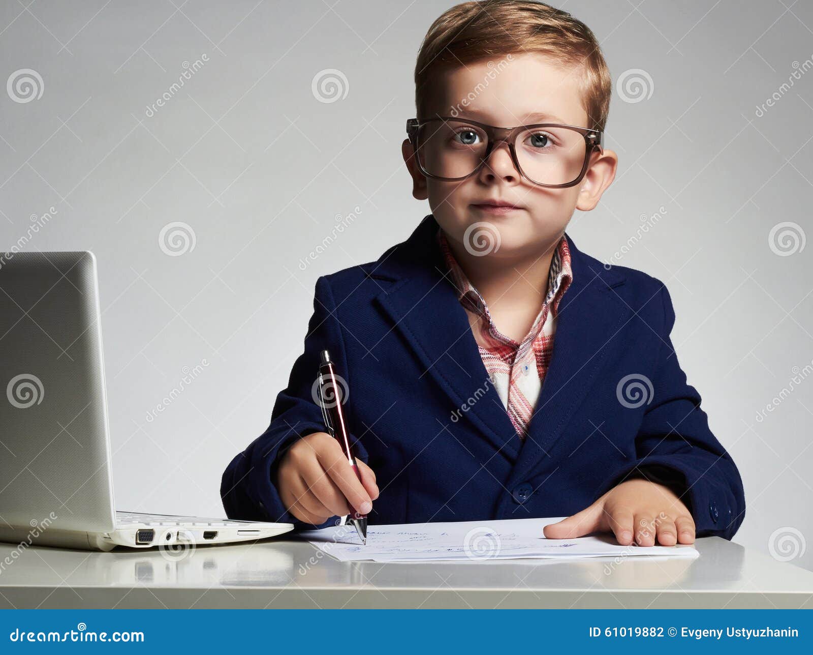 child young business boy office kid glasses writing pen funny 61019882