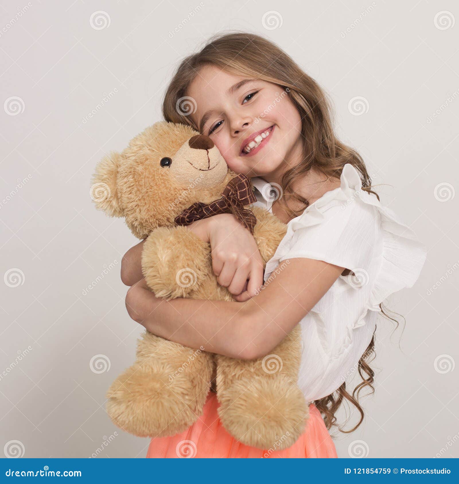 Adorable Little Girl Hugging Teddy Bear Stock Image - Image of holding ...