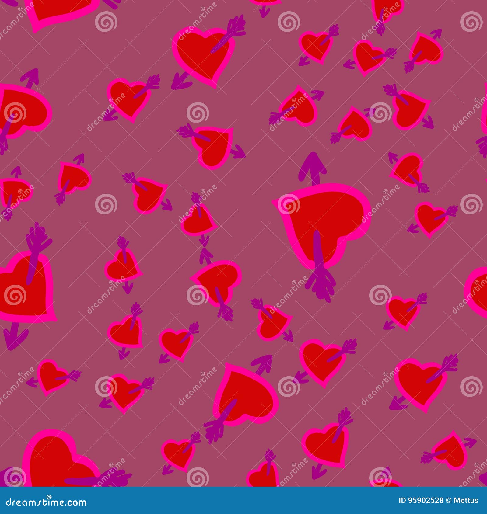 Cupid`s Arrows in Hearts Seamless Pattern on Violet Background ...
