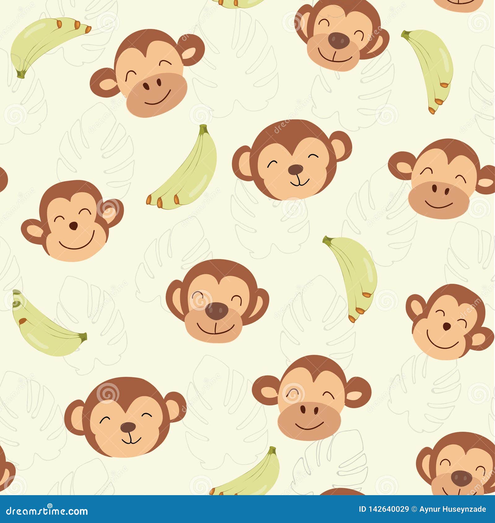 Childish Jungle Texture with Monkeys and Jungle Elements. Seamless ...