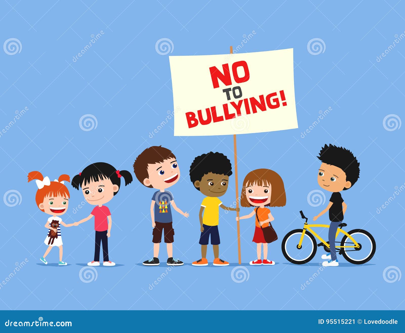 Children Against Bullying. Group of Diverse Kids Holding Banner on a Blue  Background Stock Illustration - Illustration of bullies, bike: 95515221