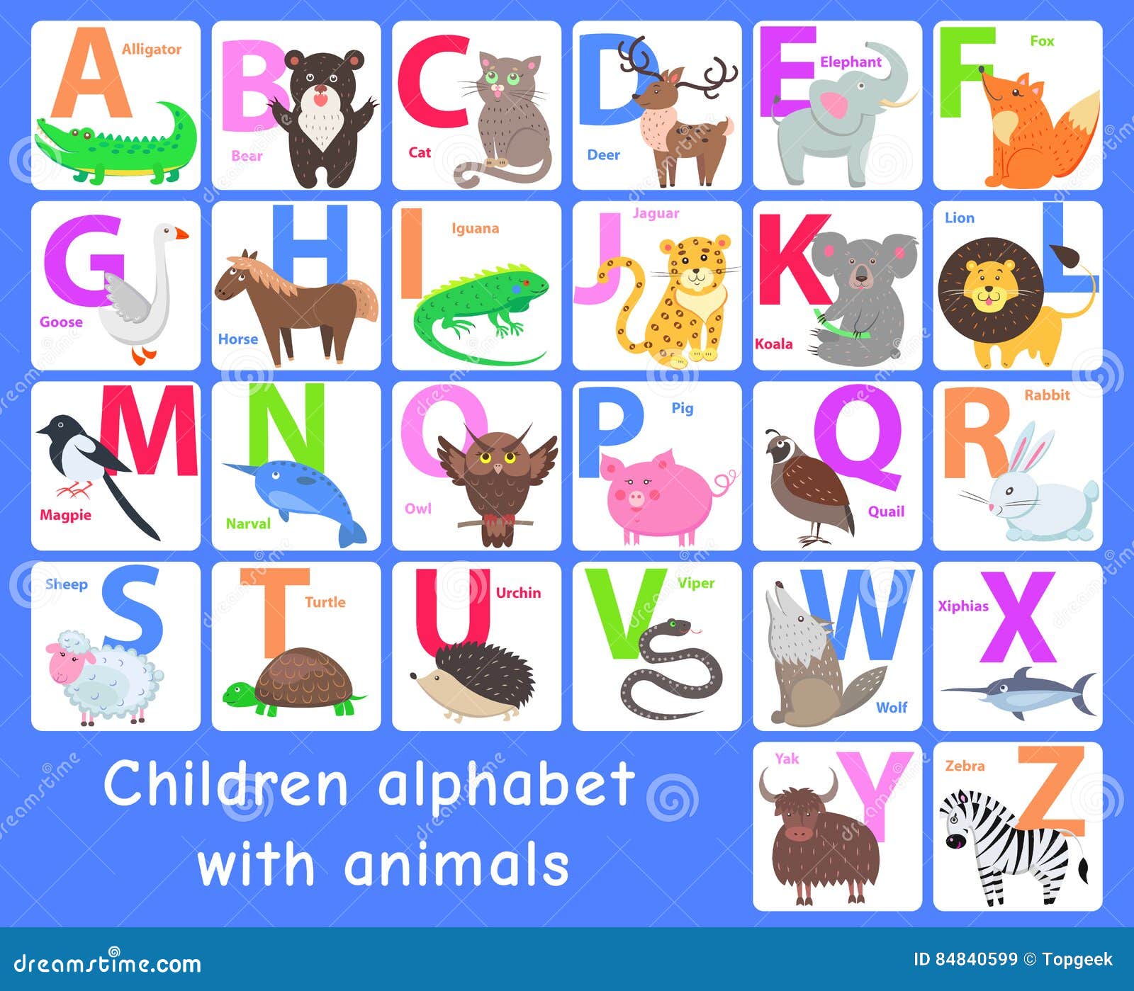 Children Alphabet With Animals Vector Letters Set Stock Vector Illustration Of Narval Poster