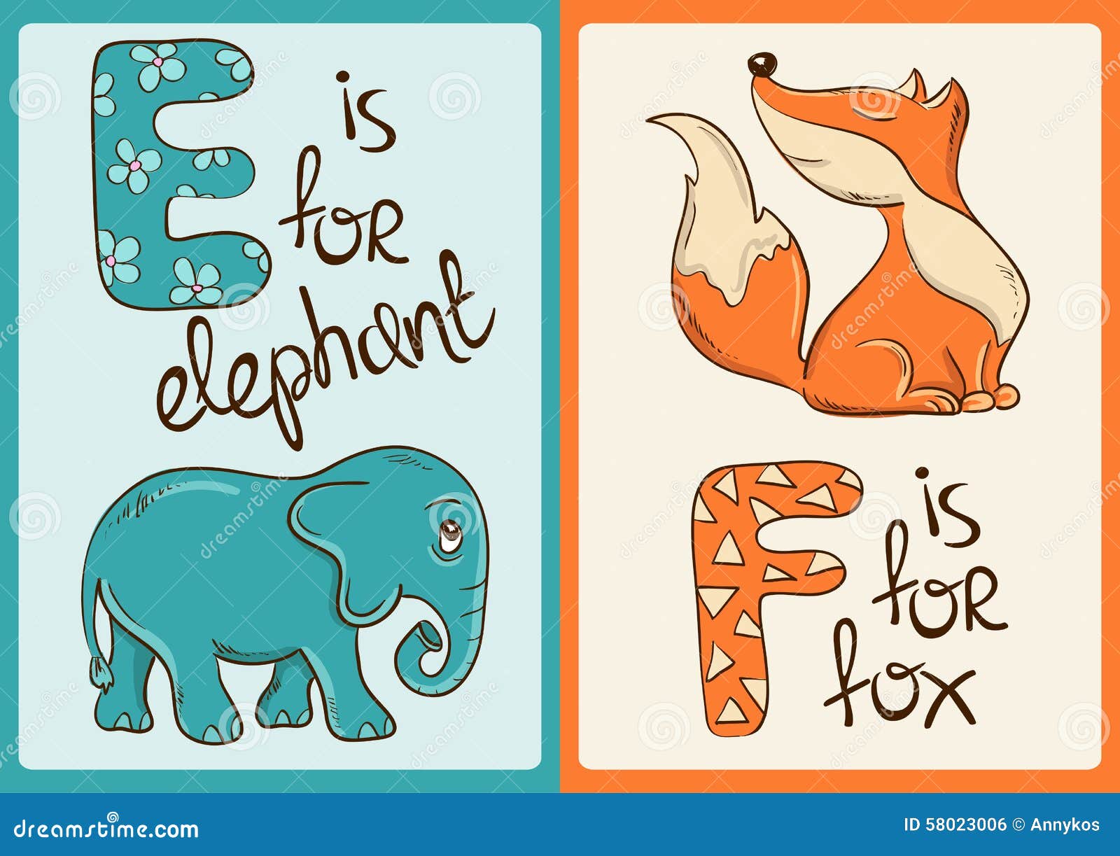 Children Alphabet with Funny Animals Elephant and Fox. Stock Vector - Illustration of cartoon, design: 58023006 Children Alphabet with Funny Animals Elephant and Fox. Stock Vector - Illustration of cartoon, design: 58023006