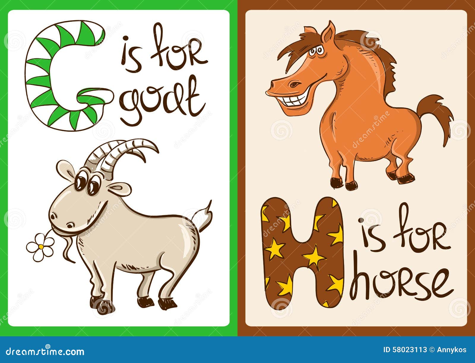 Alphabet Card For Children With The Letter G And A Goat