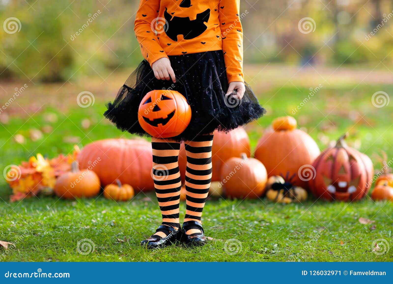 Kids with Pumpkins in Halloween Costumes Stock Image - Image of ...