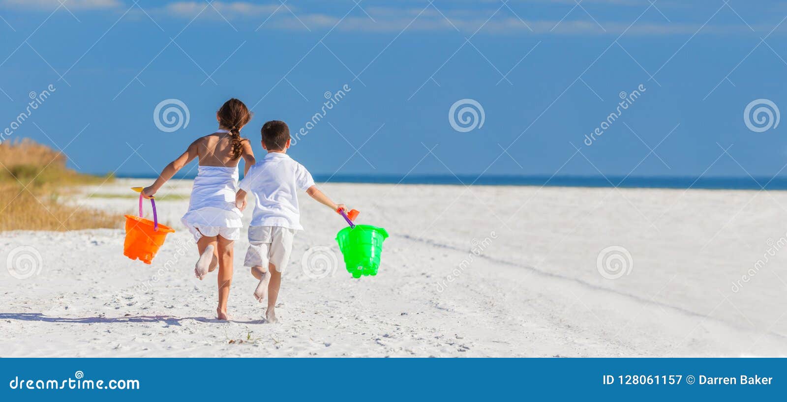children, boy girl brother sister running playing on beach