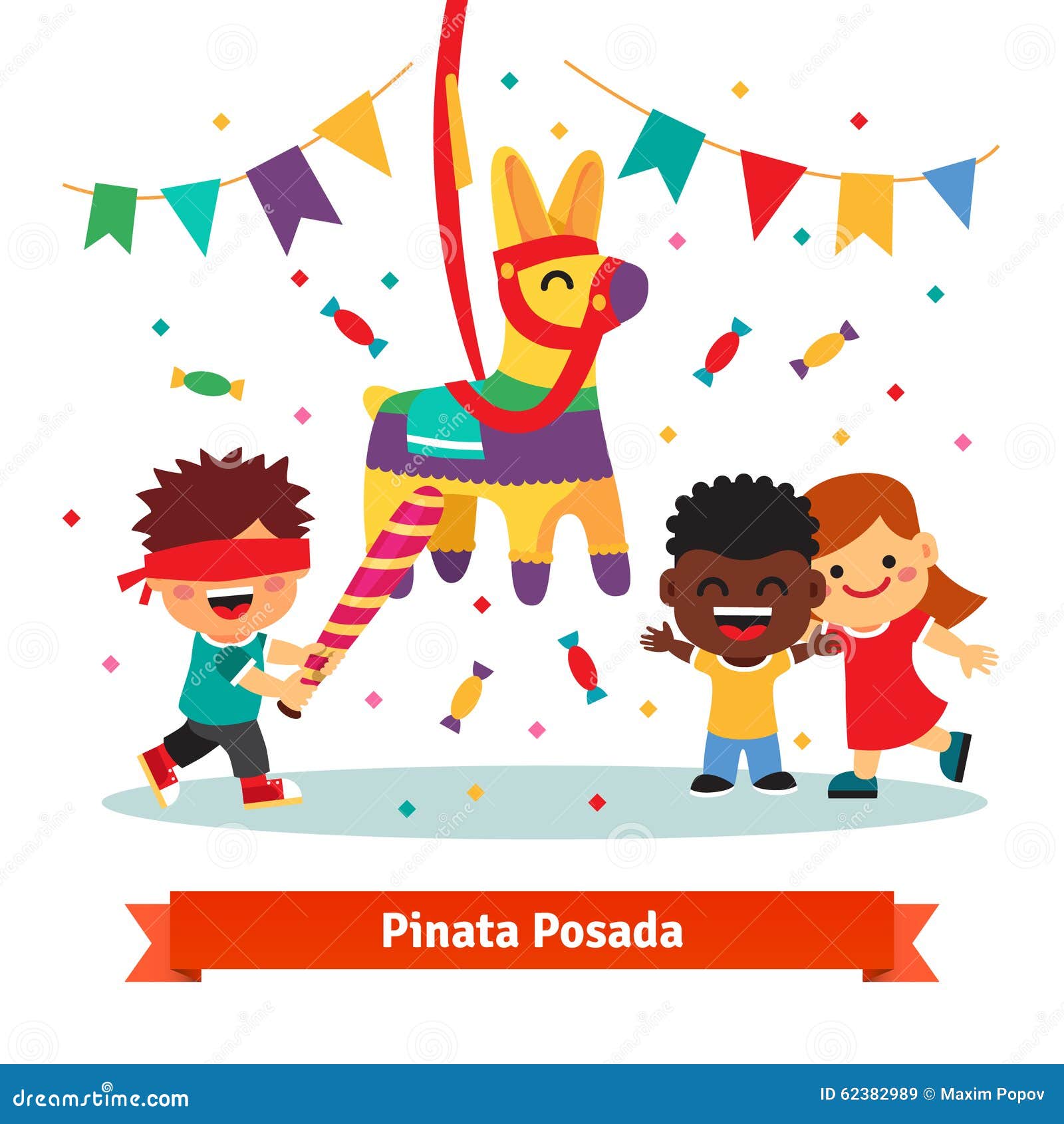 children celebrating posada by breaking pinata