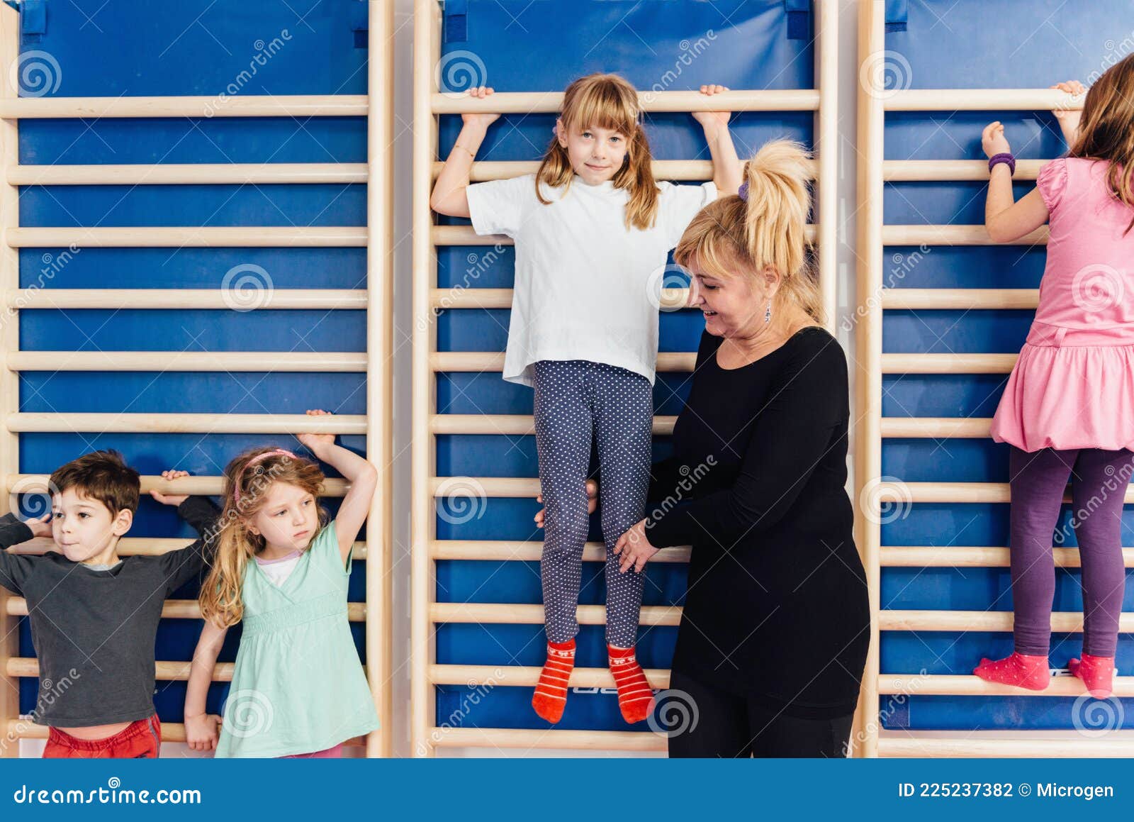 Children Climbing Wall Bars Stock Photo Image Of Selective Bars