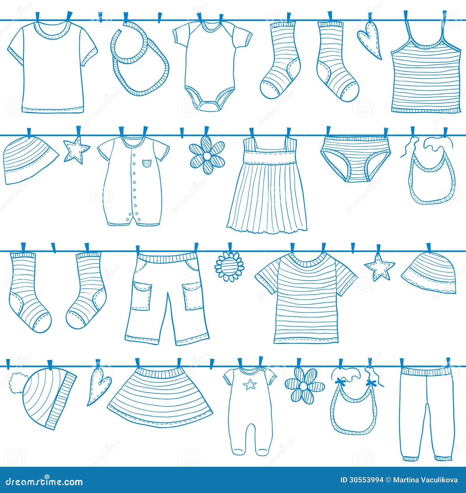 Children Clothes on Clothesline Stock Vector - Illustration of drawing,  cute: 30553994