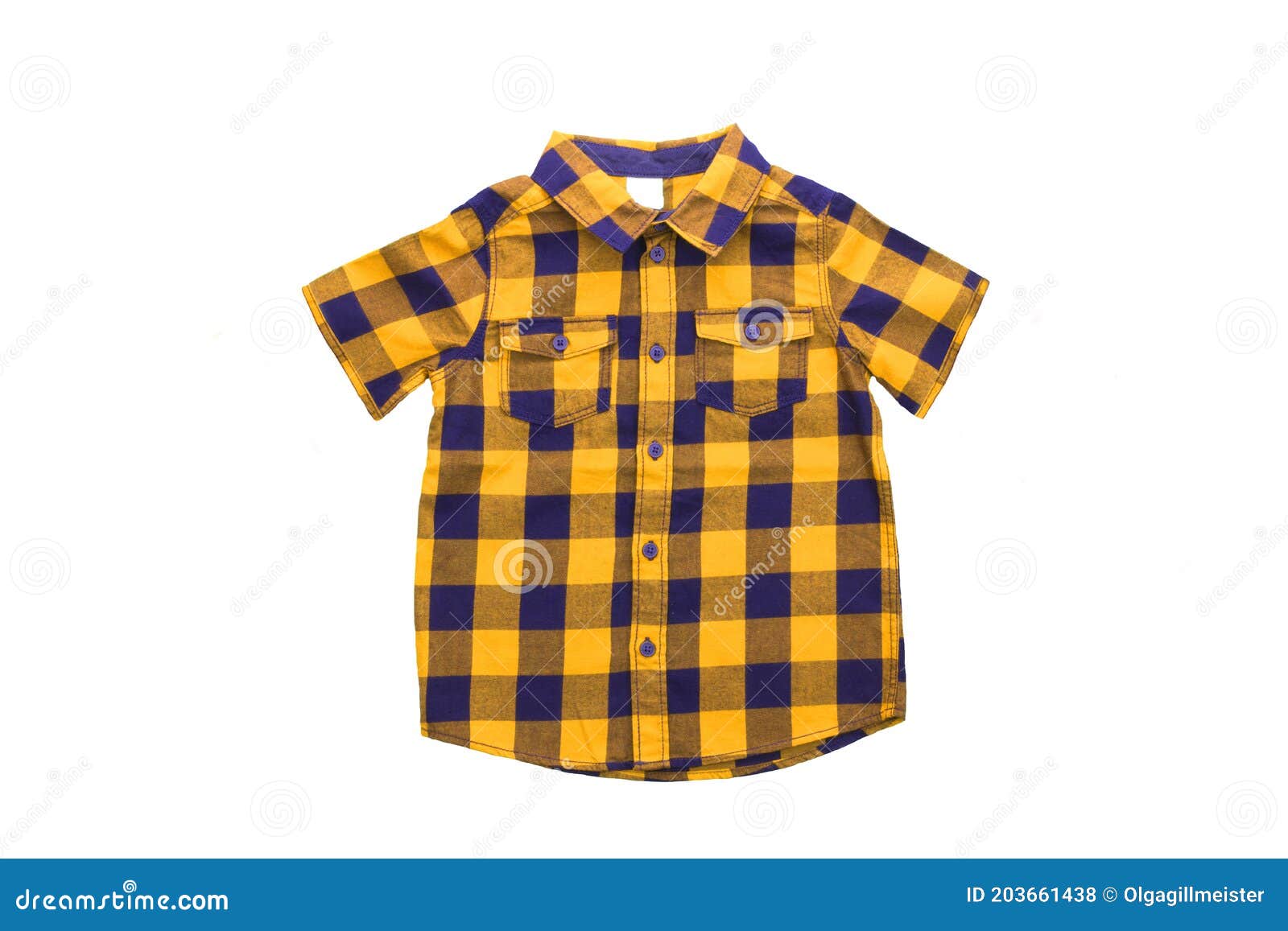 Children Clothes. Fashionable Yellow Blue Plaid Shirt with Short ...