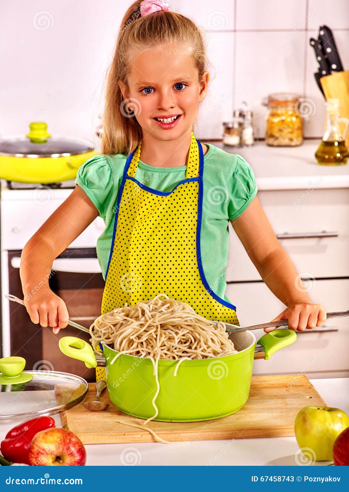 Children Cooking at Kitchen. Stock Image Image of pinafore, happy