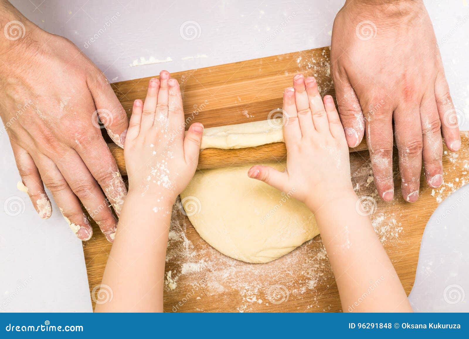 Children and Dad Hands Rolled Dough Stock Photo Image of child, girl