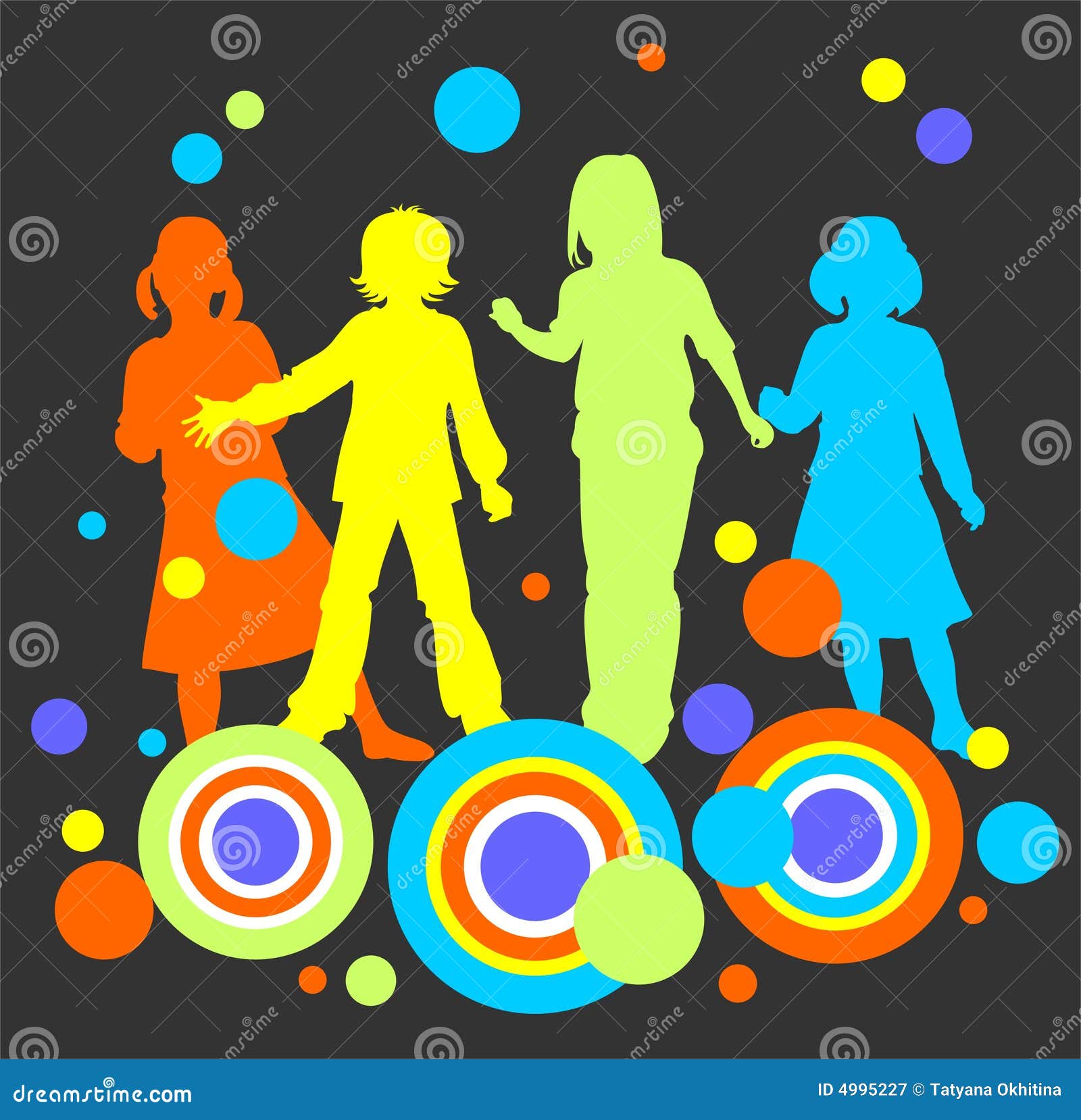 Children on a Dark Background Stock Illustration - Illustration of