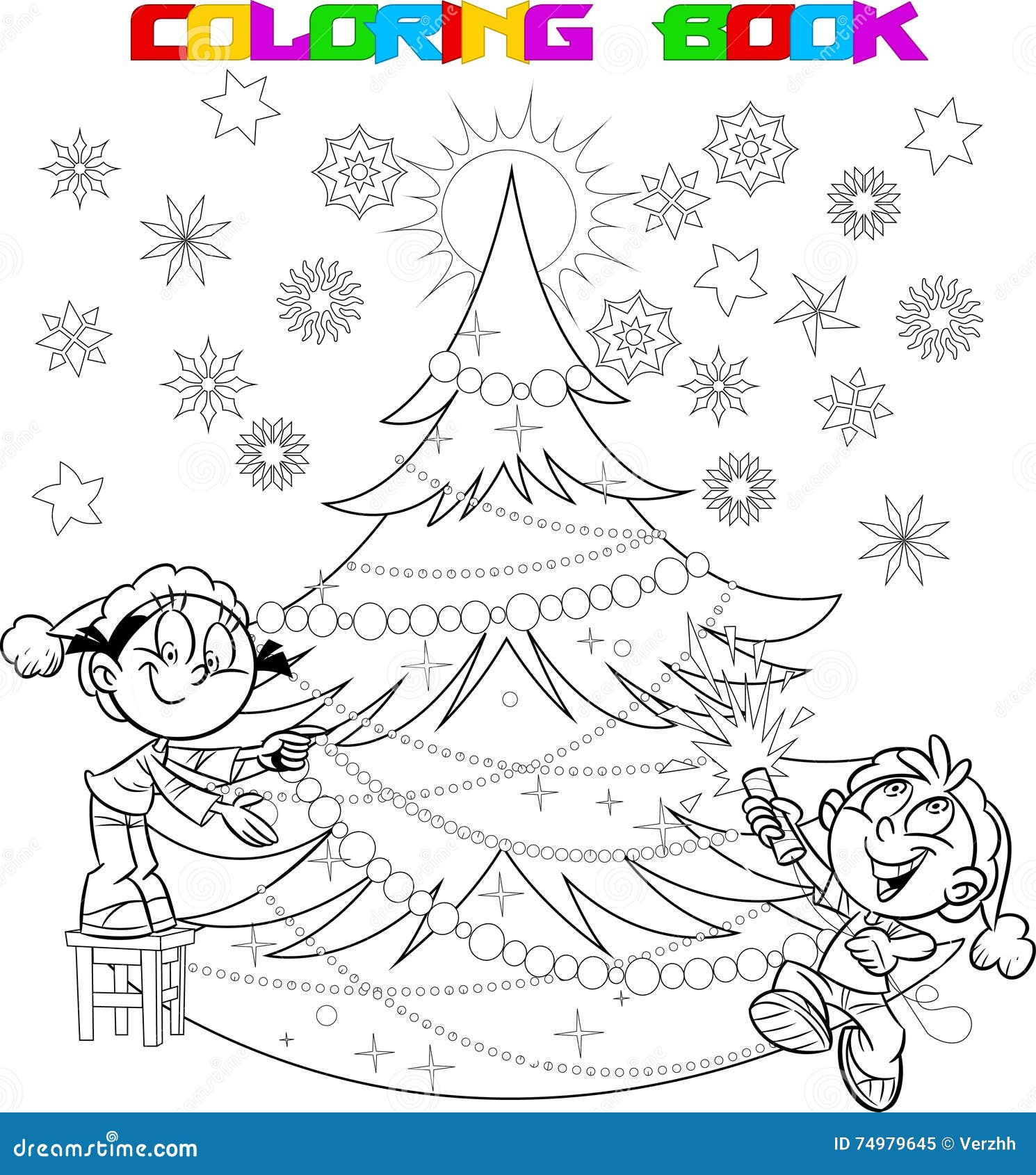 Children decorate the Christmas tree royalty free illustration