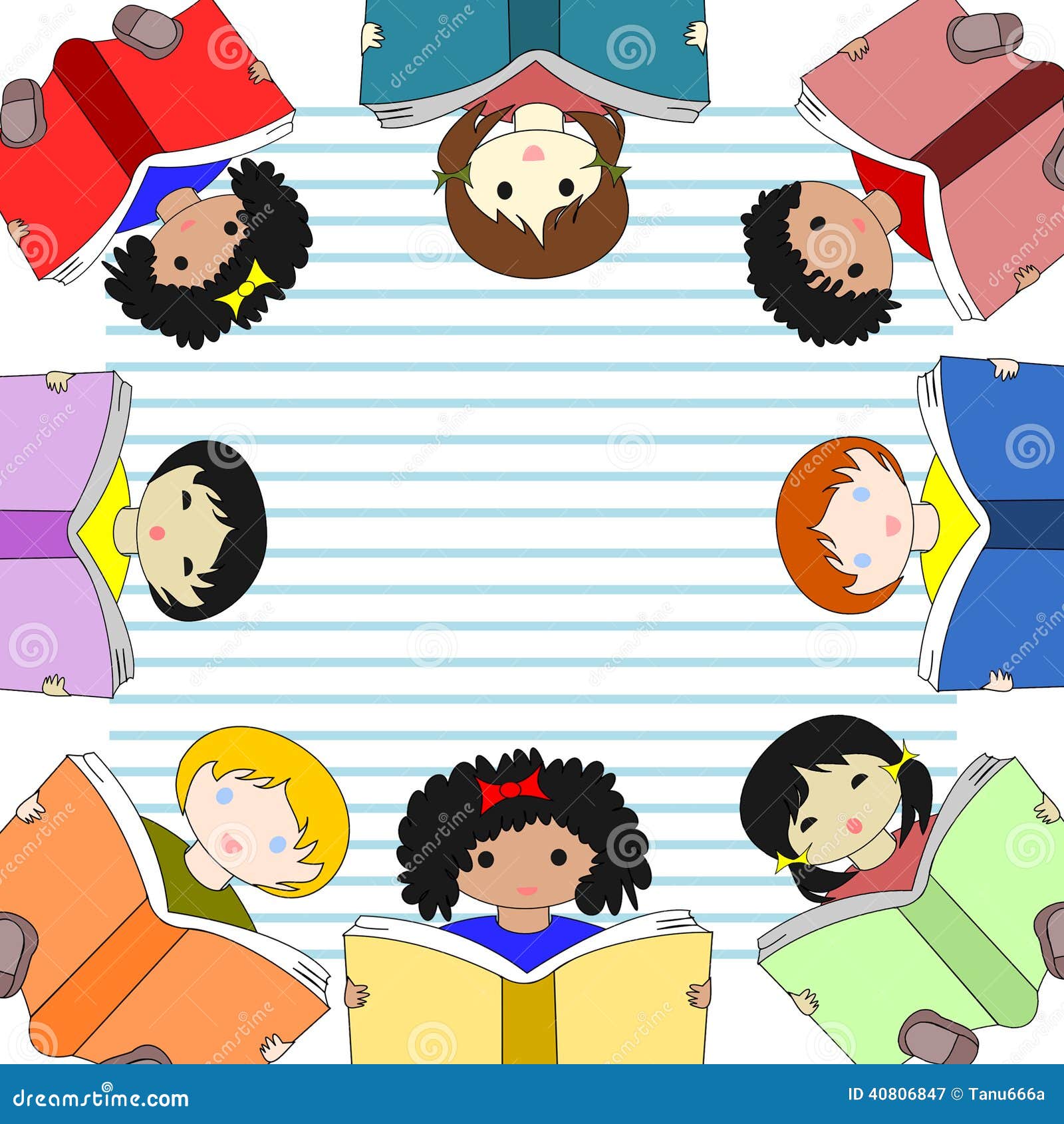 Children Of Different Races Reading Books Stock Illustration  Image 