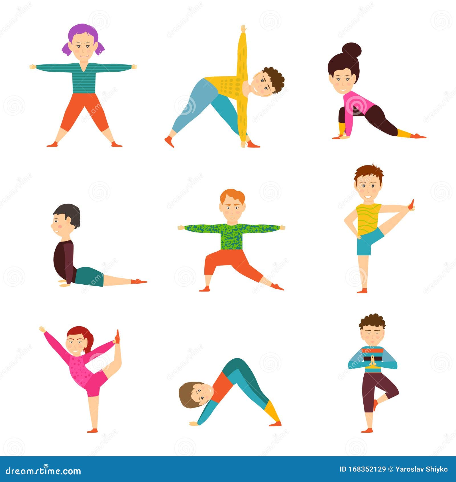 Children in Different Yoga Poses Isolated on White Background. Kids ...