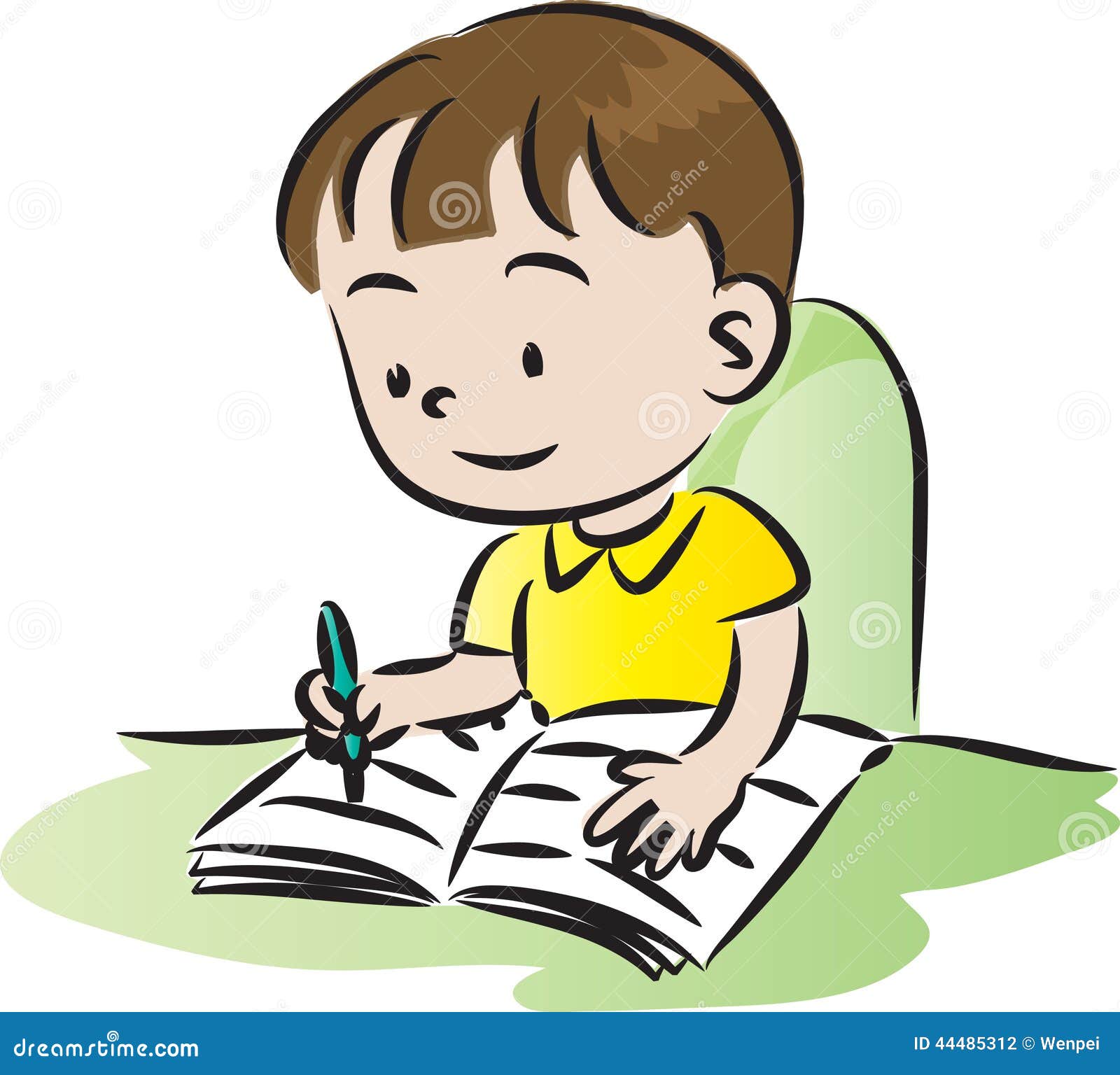 drawing of a kid doing homework