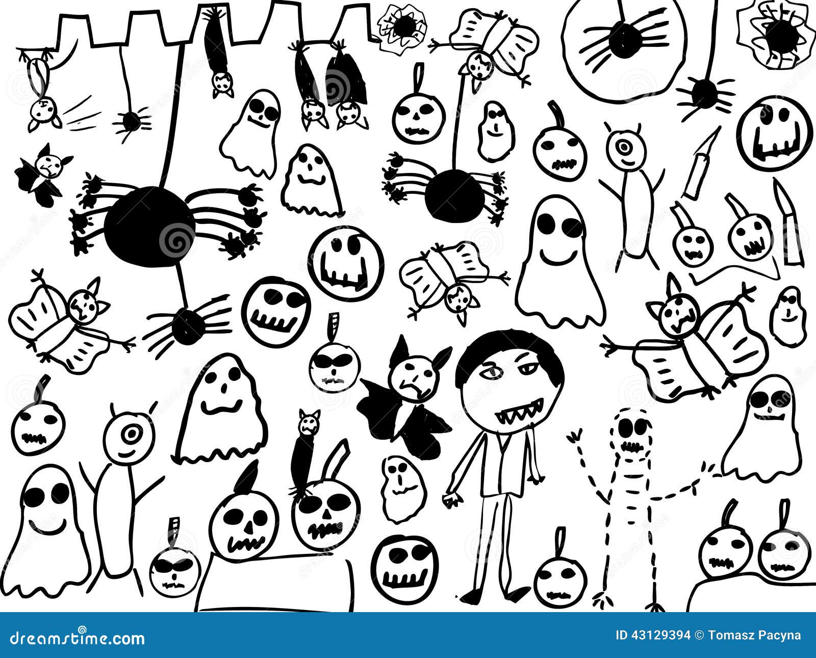 Children Doodles of Halloween Monsters Stock Illustration ...