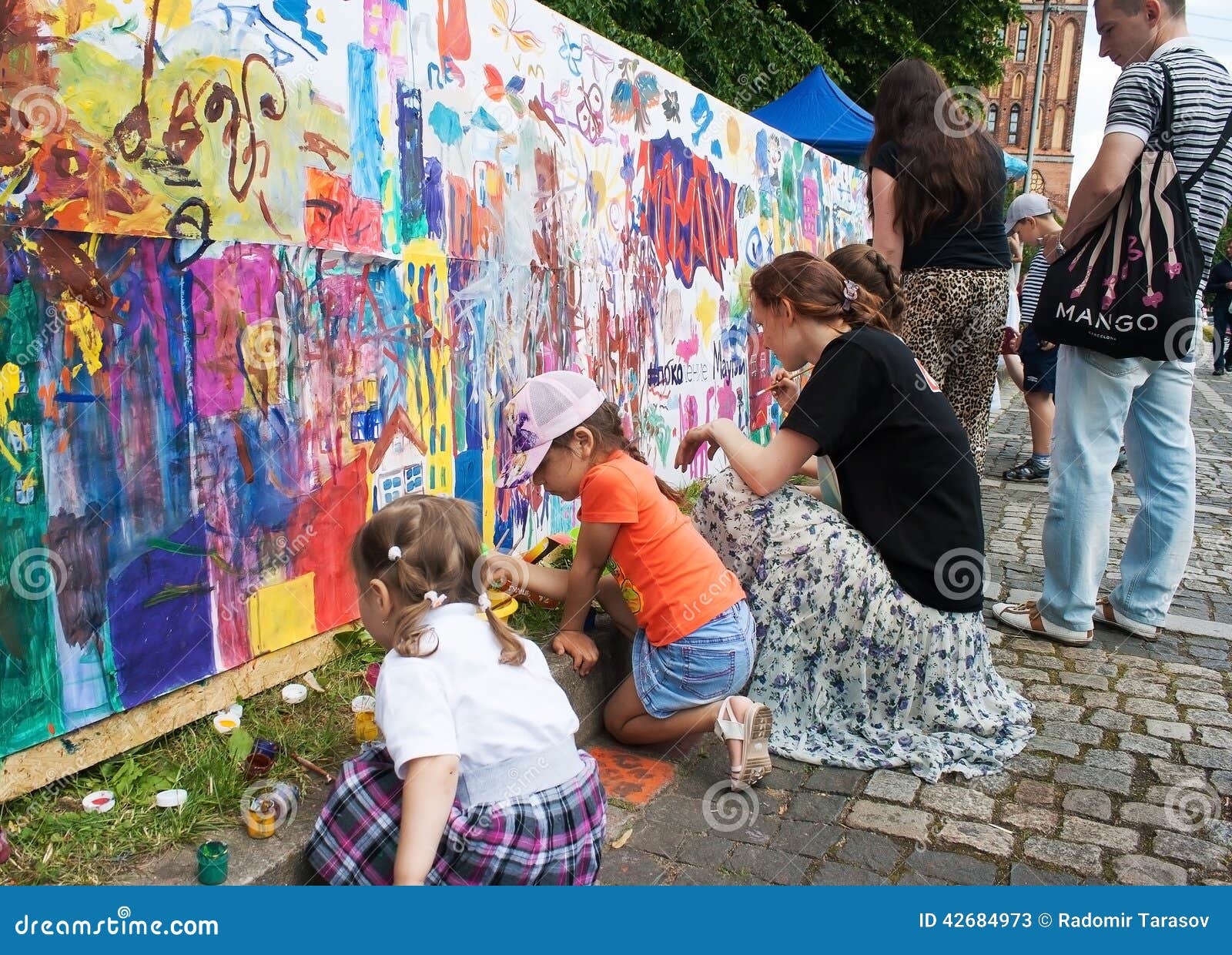 Children Draw on a Wall in a City Park Editorial Stock Photo Image of