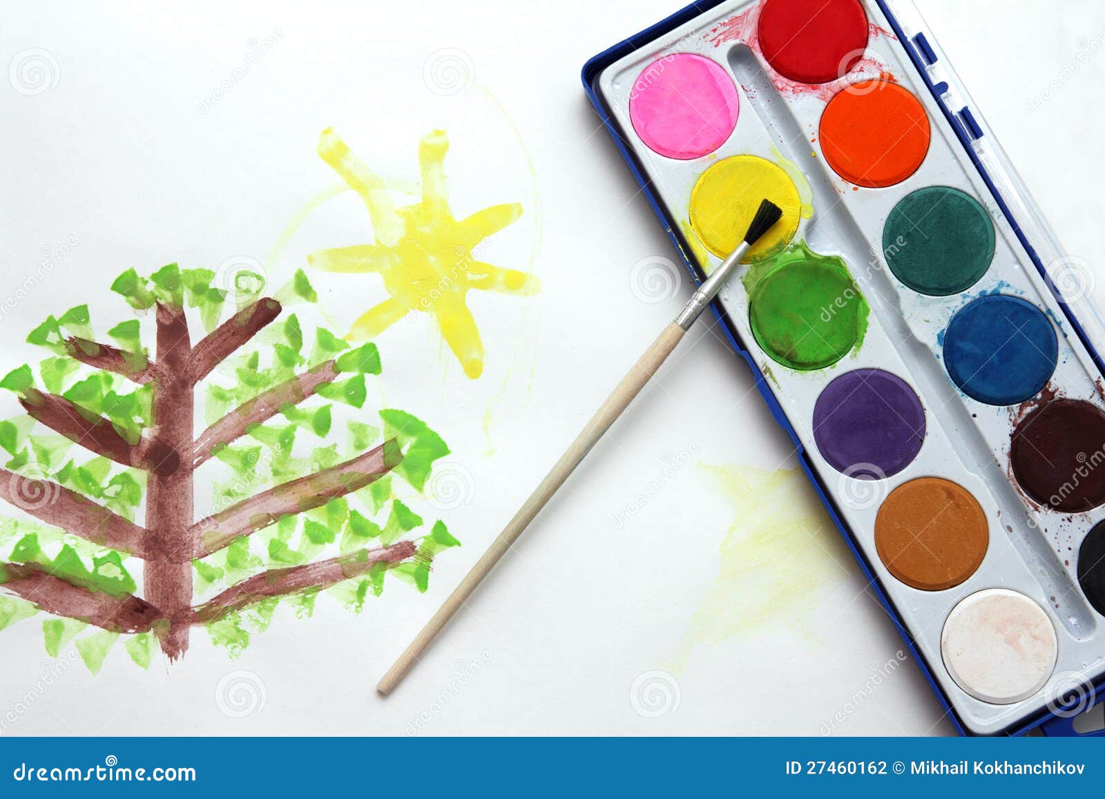 Children Drawing and Watercolor Paints Stock Photo Image of drawing