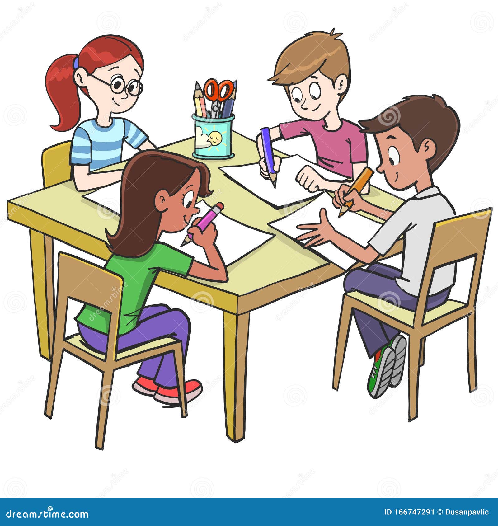 Cartoon Drawing Classes Perth : Lesson In Classroom. Pupils At Desks ...