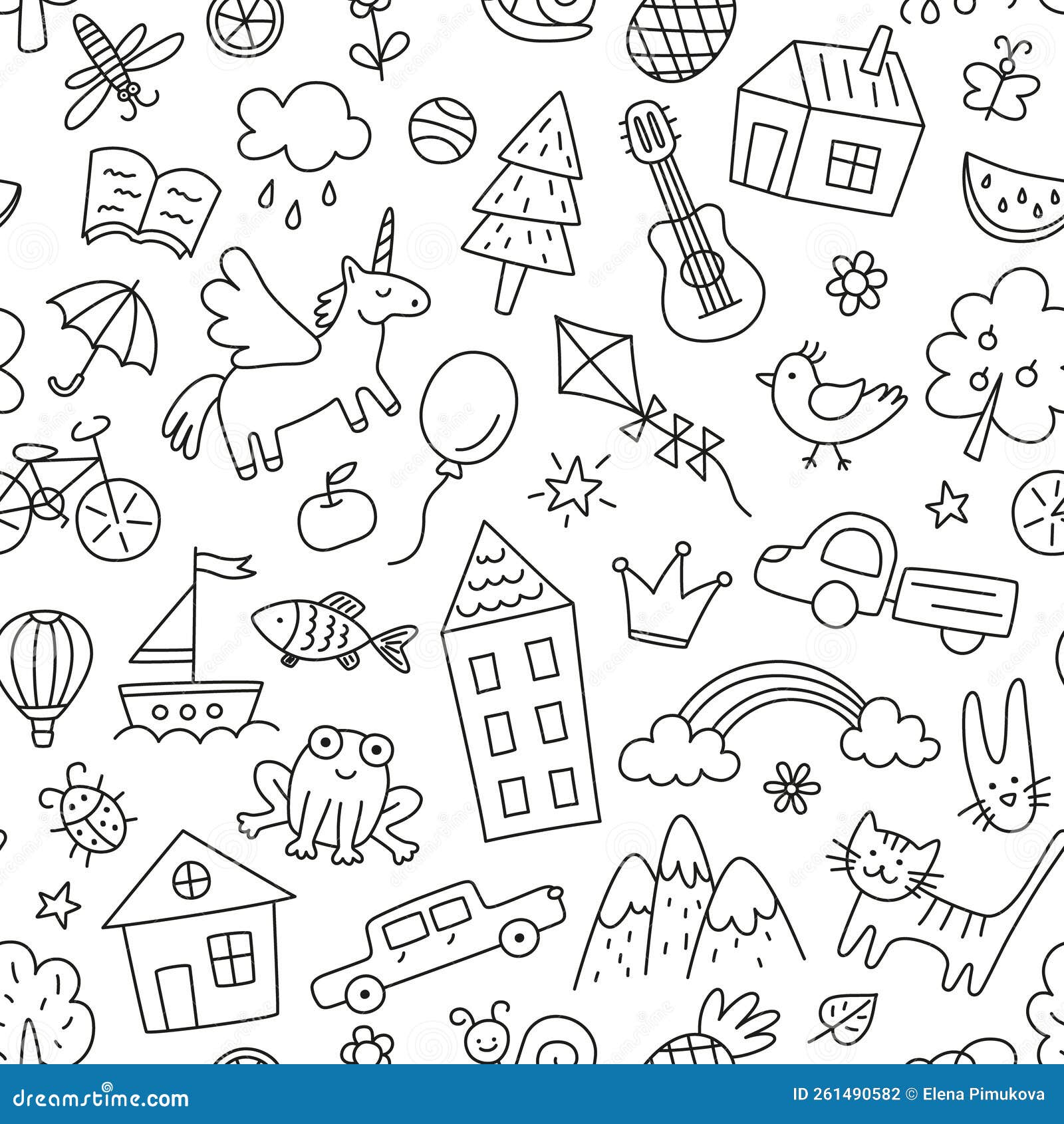 Children Drawings Seamless Pattern. Kids Doodle Texture. Hand Drawn ...