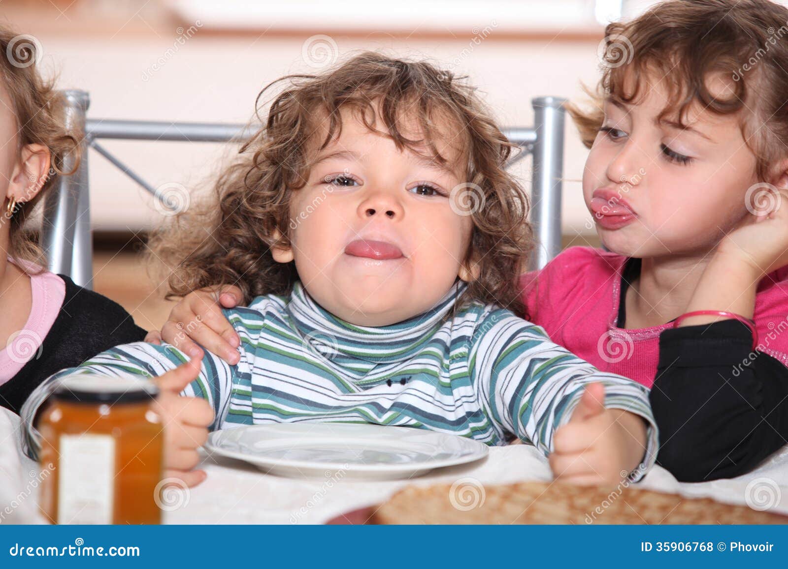 Children eating pancakes stock photo. Image of child 35906768