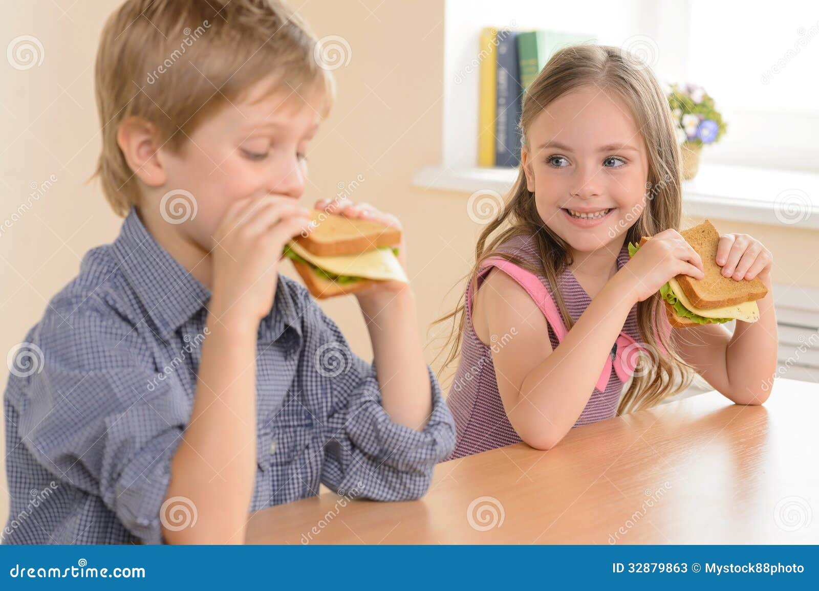 Children Eating Sandwiches. Stock Image Image of person, years 32879863