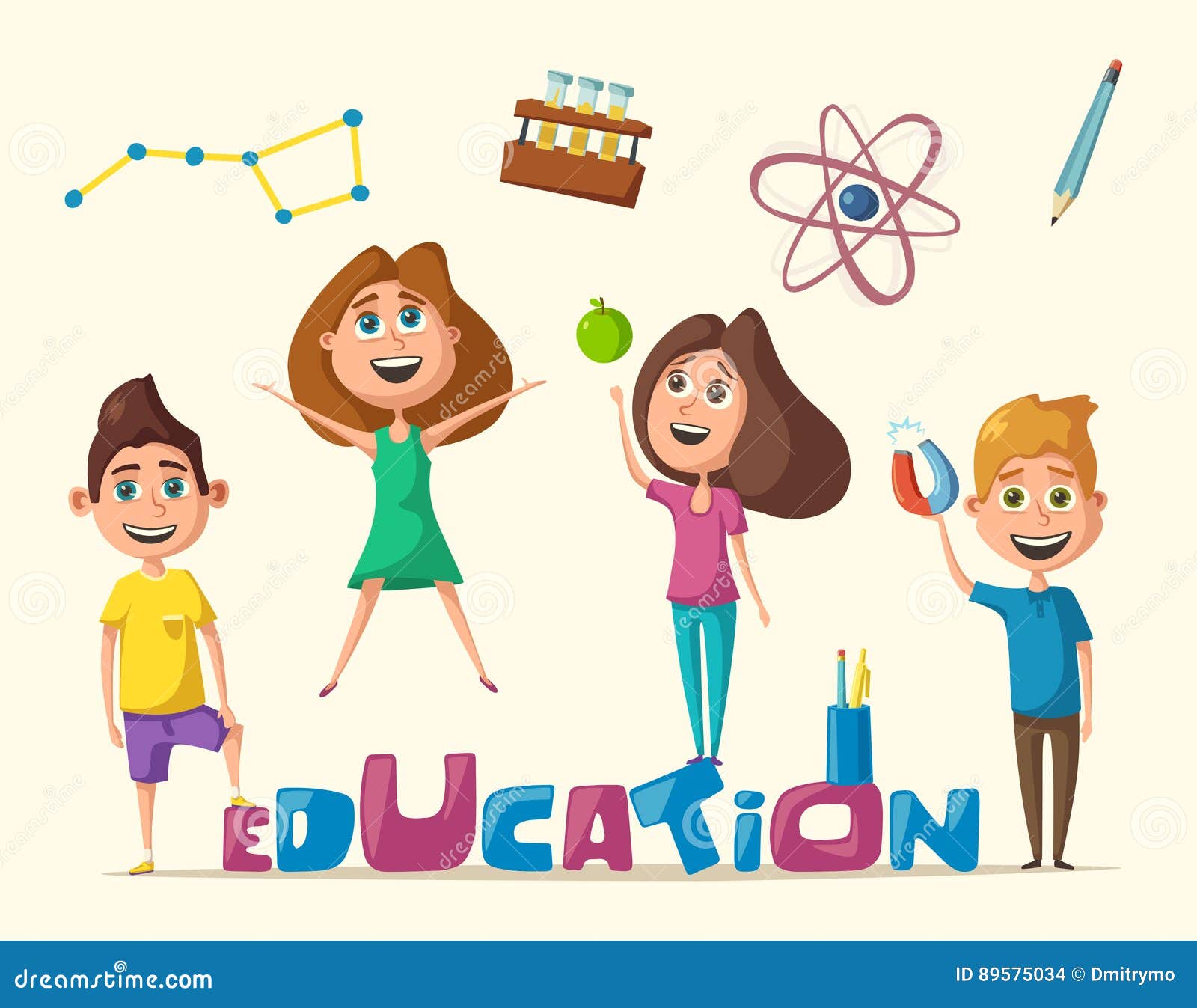 Children and Education Banner. Cartoon Vector Illustration Stock Vector -  Illustration of campus, laboratory: 89575034