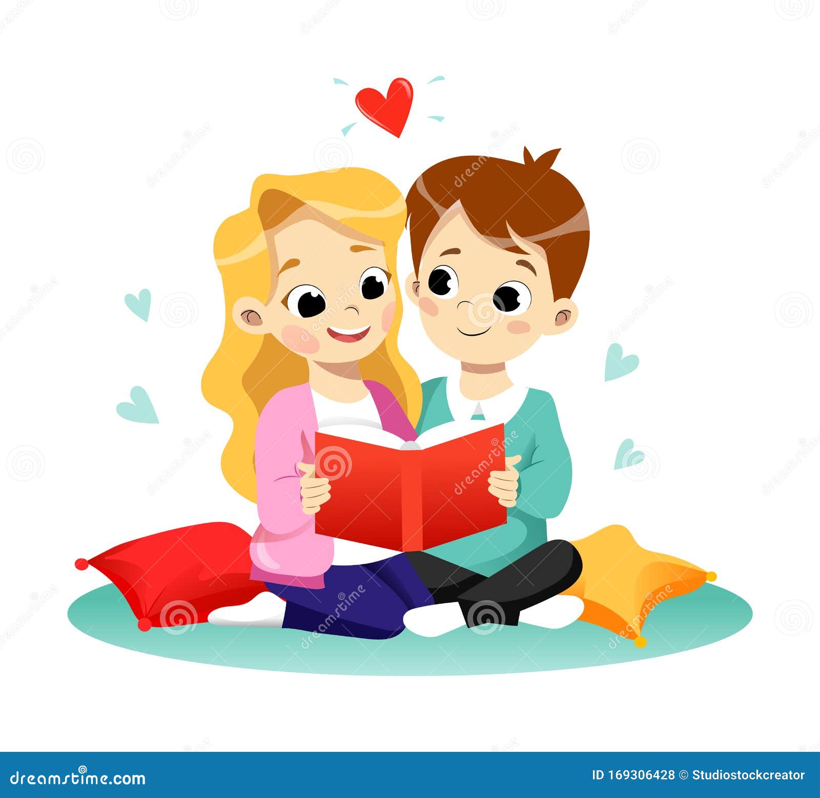 Children Education Concept. Happy Cute Cartoon Boy and Girl are