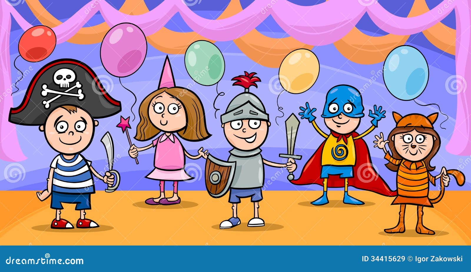 Children at Fancy Ball Cartoon Stock Vector - Illustration of kindergarten,  funny: 34415629