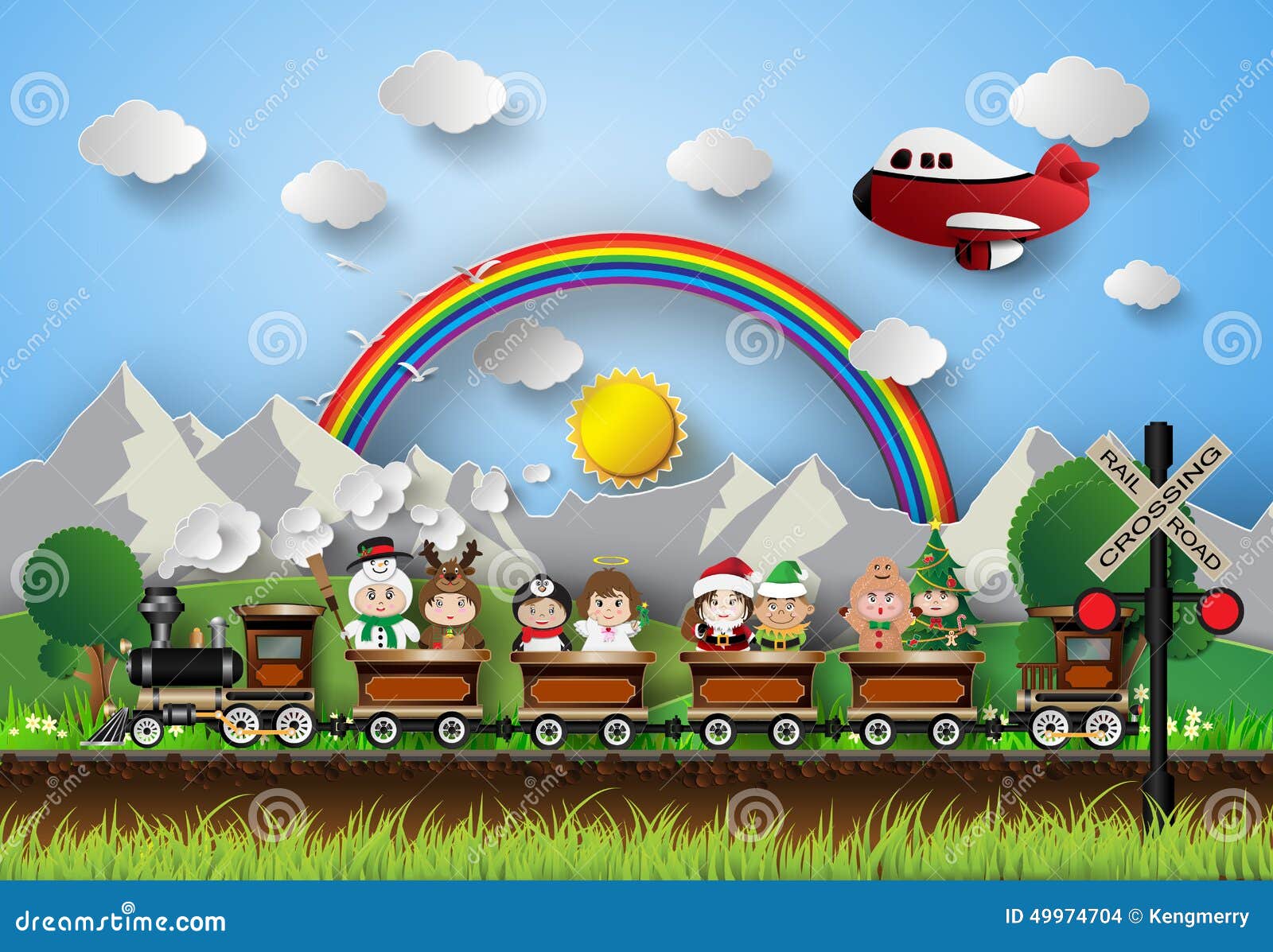 Children in Fancy Dress Sitting on a Train Running on the Tracks Stock  Vector - Illustration of character, greeting: 49974704