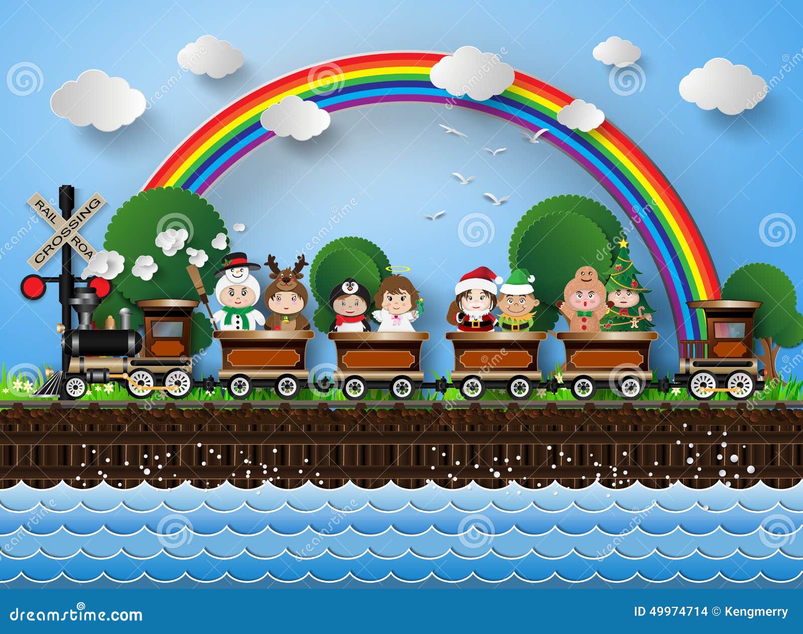 Children in Fancy Dress Sitting on a Train Running on the Tracks Stock  Vector - Illustration of outdoors, holiday: 49974714