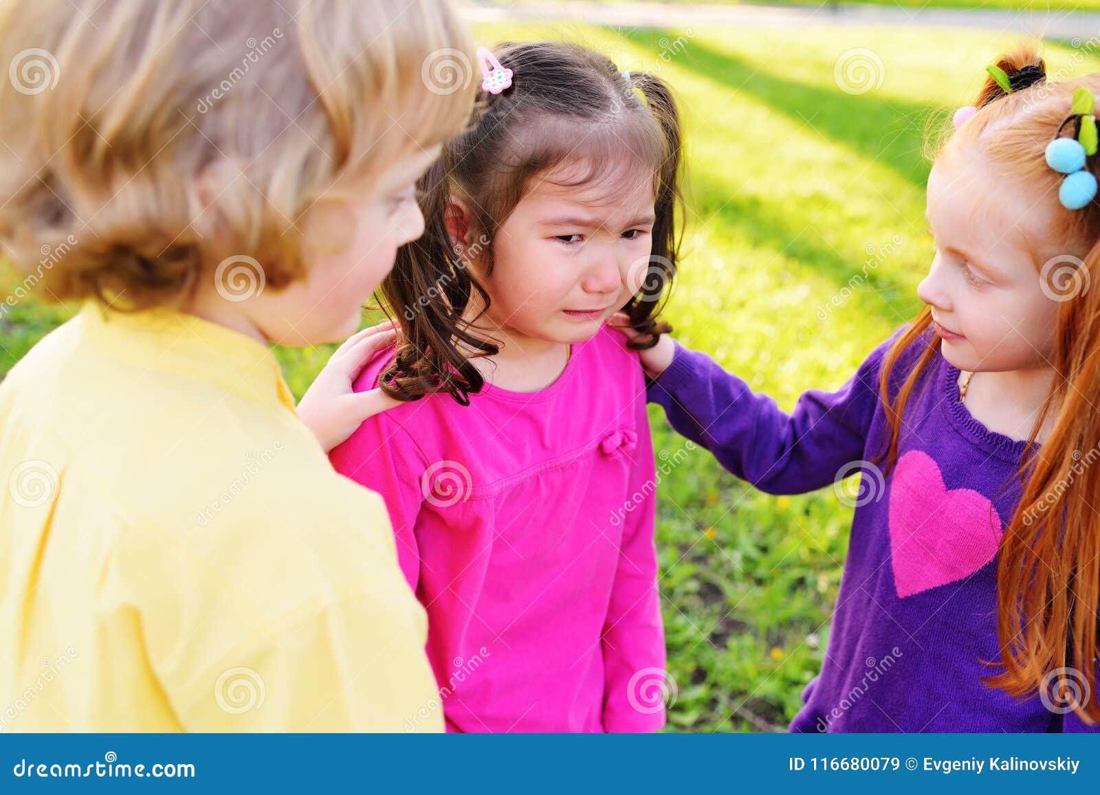 Children Feel Sorry for a Weeping Little Girl. Stock Image - Image ...