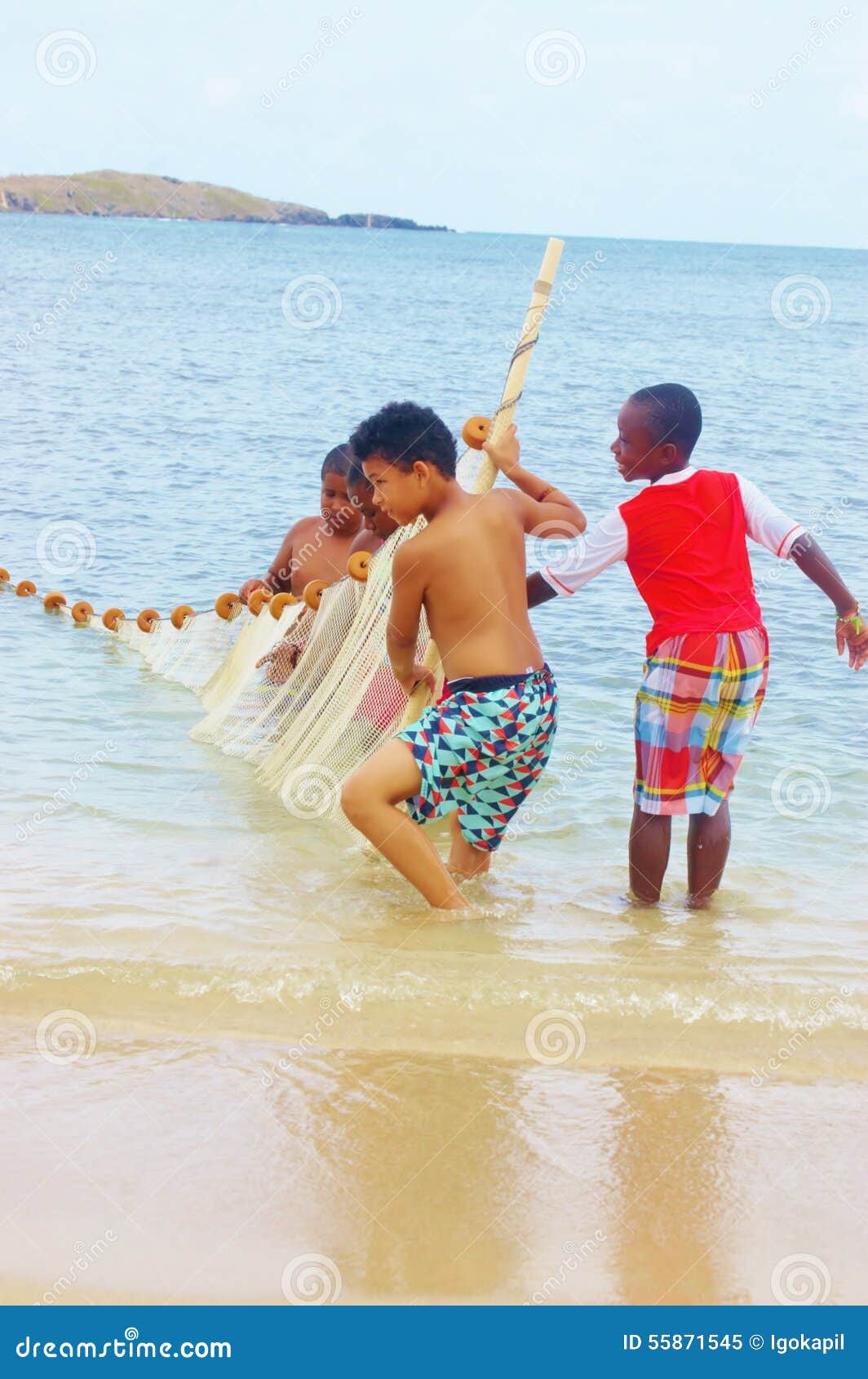 Children with fishing net editorial image. Image of experienced