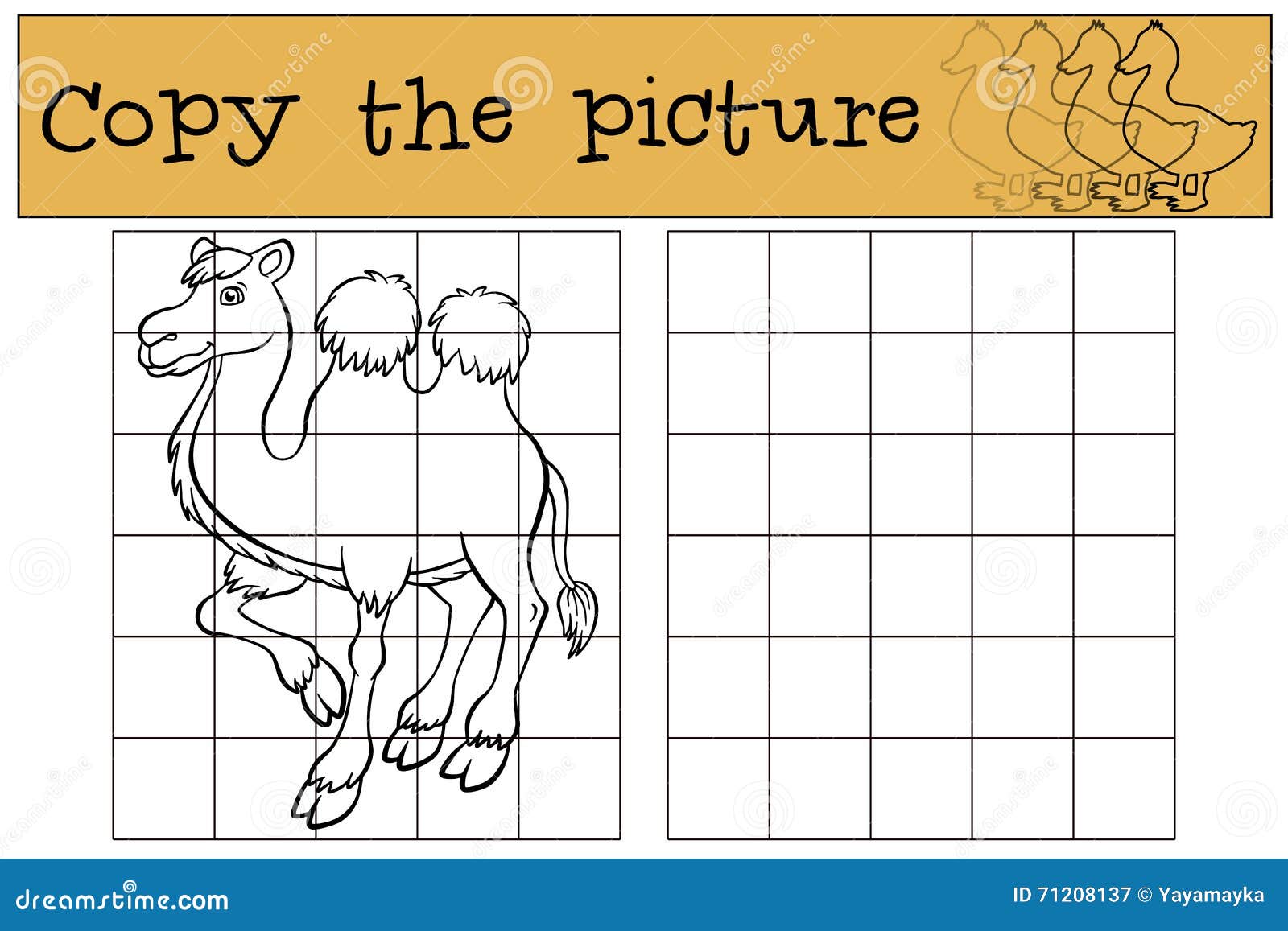 children games: copy the picture. cute camel.