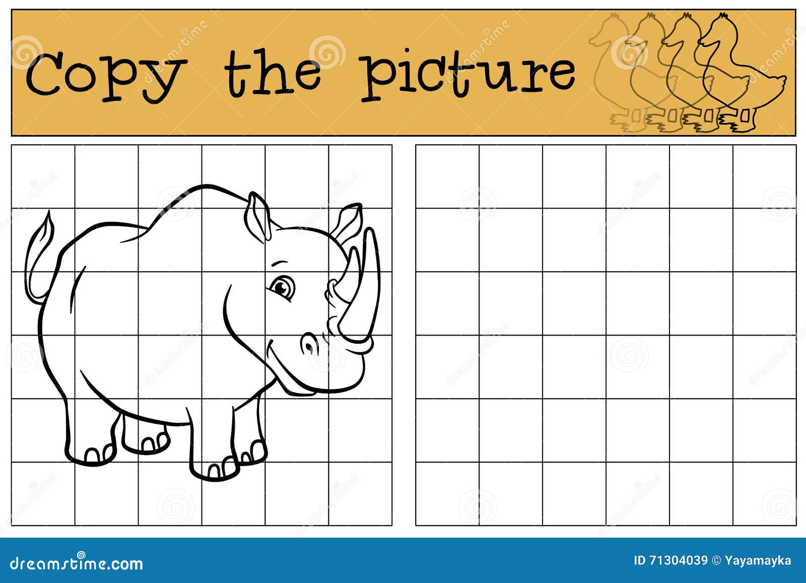 children games: copy the picture. cute rhinoceros.