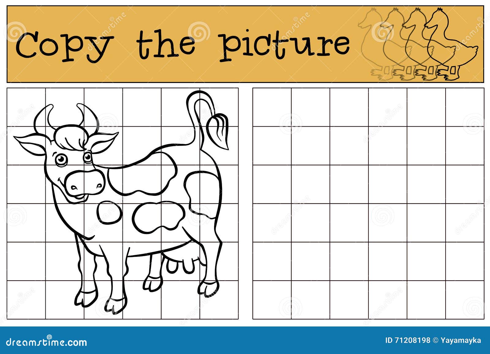 children games: copy the picture. cute spotted cow.